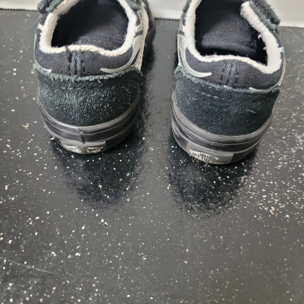 Kids Black Suede Vans With Silver Flames Sneakers